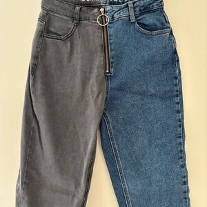 Chic High Rise Two-Tone Jeans in Gray and Blue